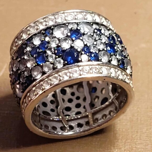 10.45CTW BLUE SAPPHIRE, BLUE & WHITE DIAMOND SIMULANTS RHODIUM size 7 - Picture 2 of 7